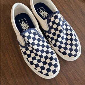 Vans Checkerboard Slip-On Shoes - Navy and White